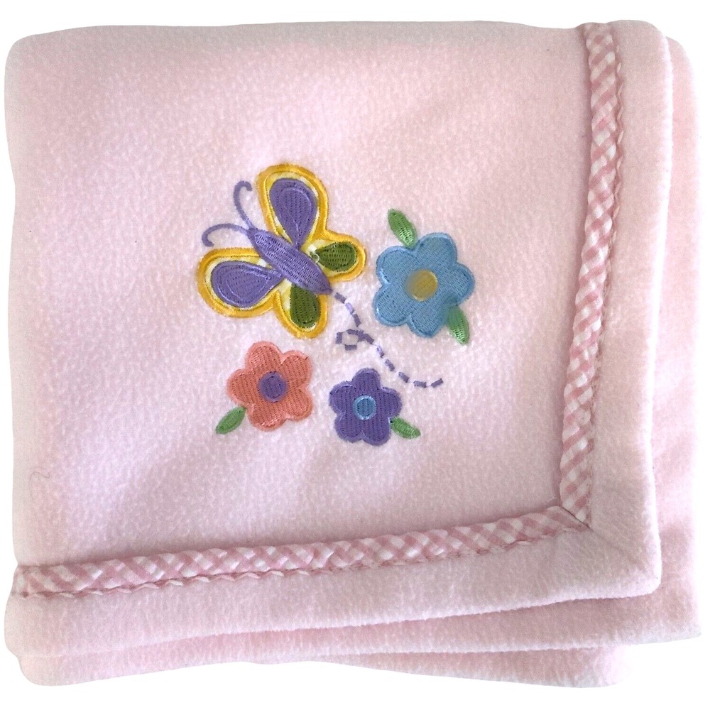 Kids Line Pink Flower Butterfly Fleece Baby Blanket Security Lovey‎ htf Gingham
